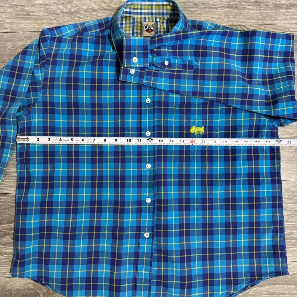 Cruel Girl Womens XL Blue Yellow Plaid‎ Western Button Down Cotton Shirt Logo